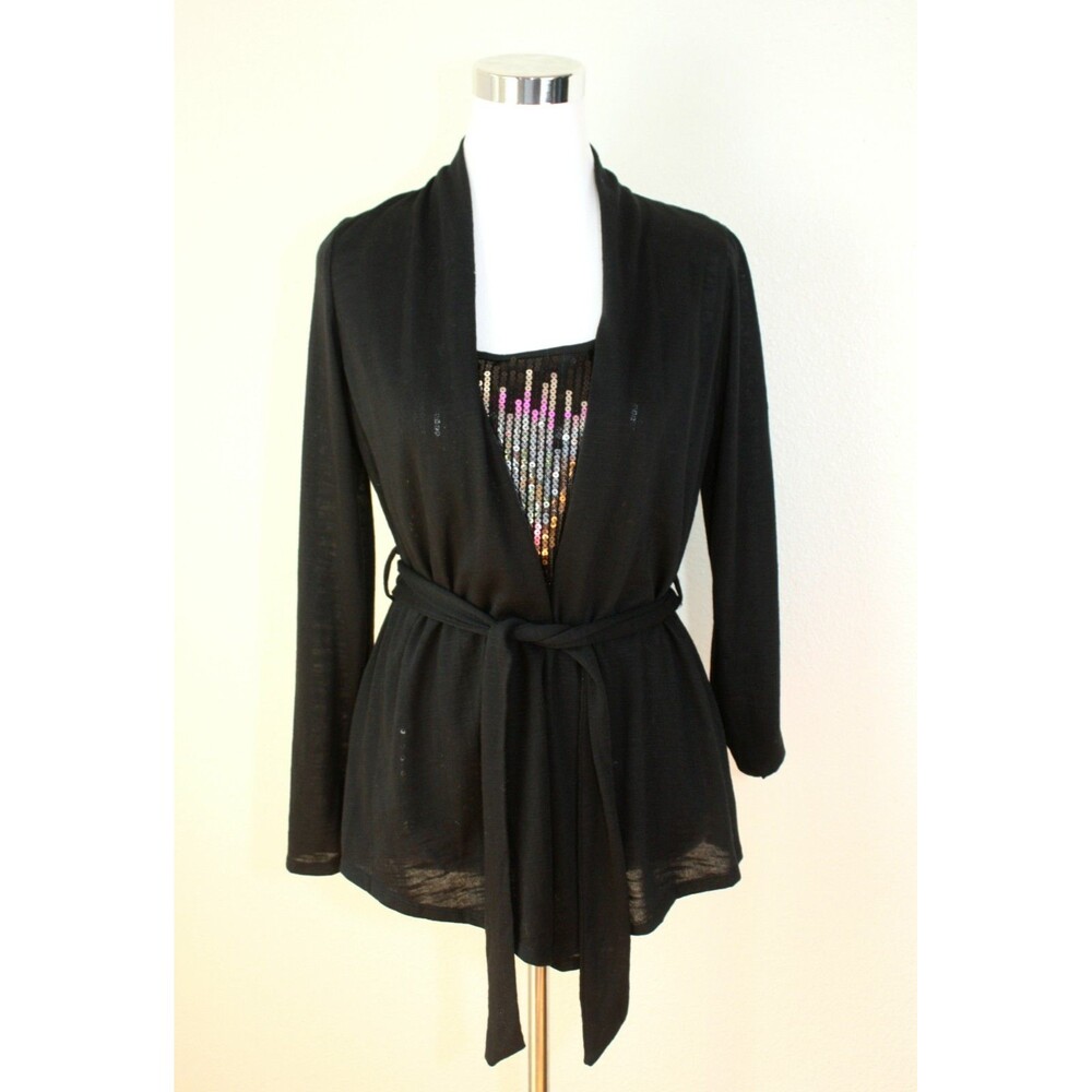 Bedazzled NWT HALO By HEART SOUL Top Sz L Double Front  Black Silver Sequins #03